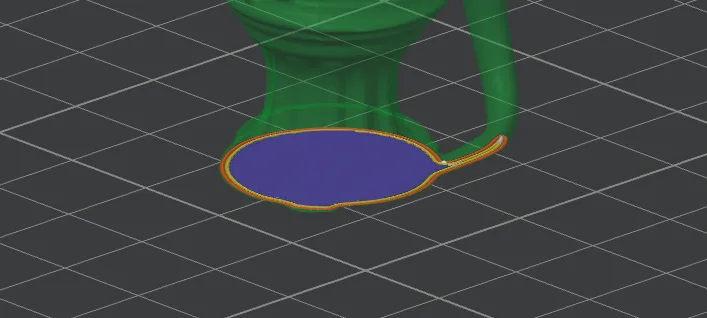 Slicer preview of the same object from Polar AI: the pedestal sits flat on the build plate with a large, solid first layer and no warnings