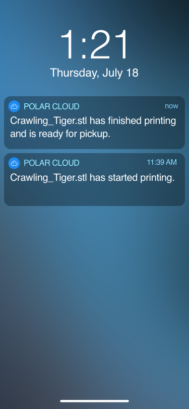 Polar Cloud print notification on phone